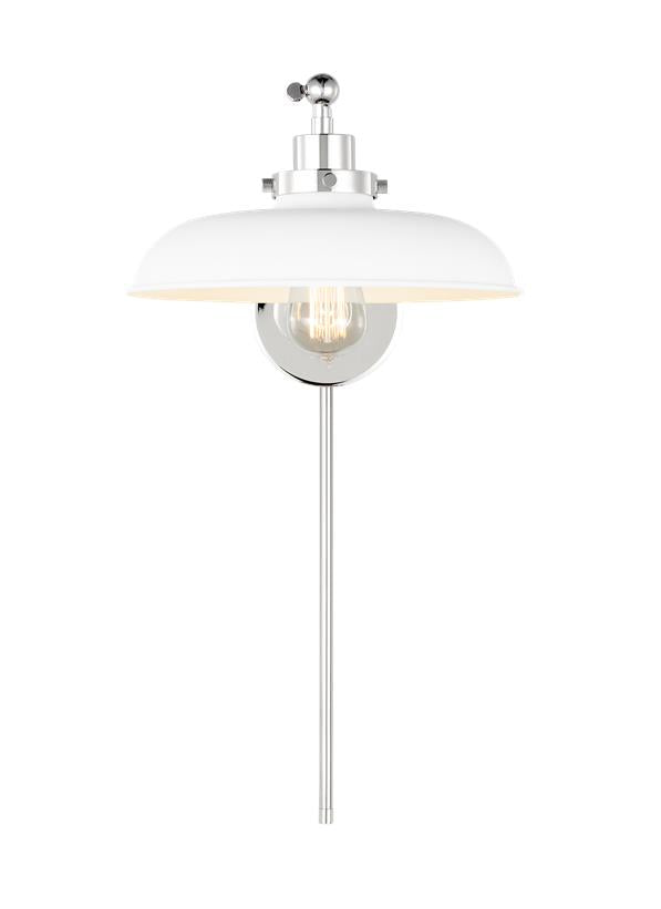 Visual Comfort Studio Chapman & Myers Wellfleet Single Arm Wide Task Sconce in Matte White and Polished Nickel CW1141MWTPN