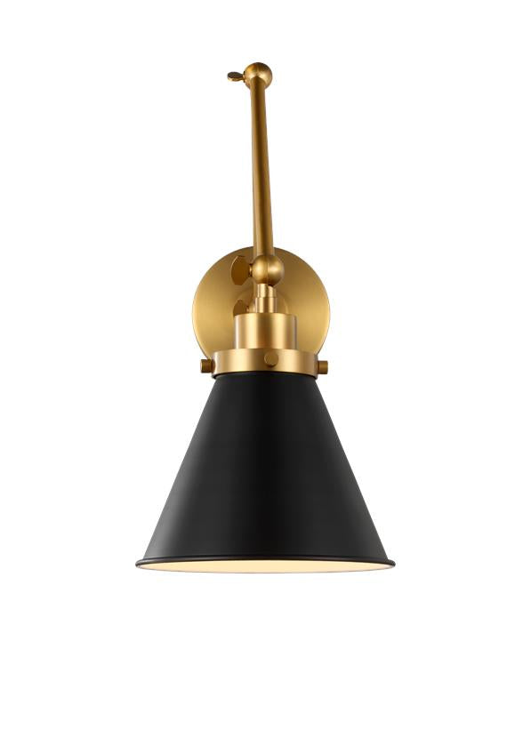 Visual Comfort Studio Chapman & Myers Wellfleet Double Arm Cone Task Sconce in Midnight Black and Burnished Brass CW1151MBKBBS