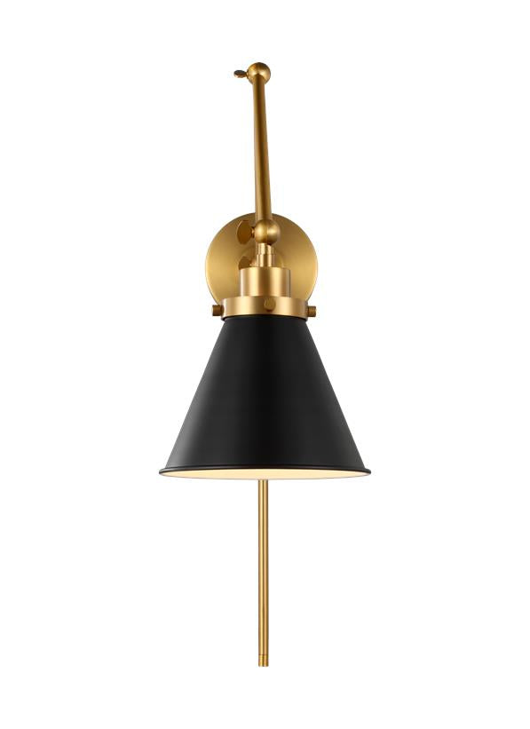 Visual Comfort Studio Chapman & Myers Wellfleet Double Arm Cone Task Sconce in Midnight Black and Burnished Brass CW1151MBKBBS