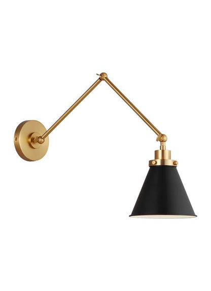 Visual Comfort Studio Chapman & Myers Wellfleet Double Arm Cone Task Sconce in Midnight Black and Burnished Brass CW1151MBKBBS