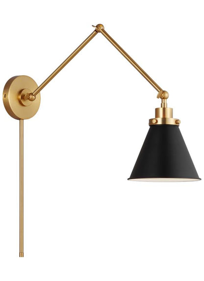 Visual Comfort Studio Chapman & Myers Wellfleet Double Arm Cone Task Sconce in Midnight Black and Burnished Brass CW1151MBKBBS