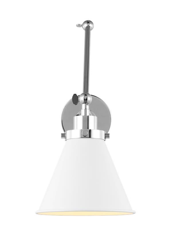 Visual Comfort Studio Chapman & Myers Wellfleet Double Arm Cone Task Sconce in Matte White and Polished Nickel CW1151MWTPN