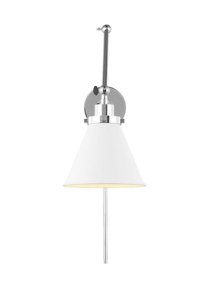 Visual Comfort Studio Chapman & Myers Wellfleet Double Arm Cone Task Sconce in Matte White and Polished Nickel CW1151MWTPN