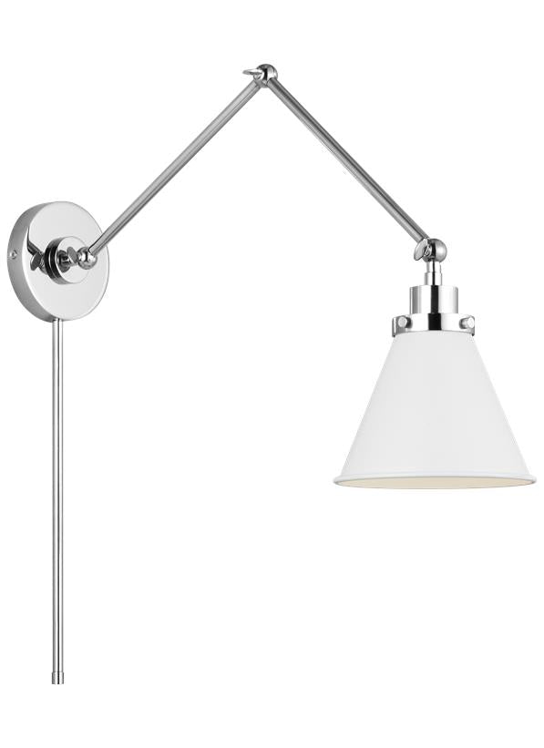 Visual Comfort Studio Chapman & Myers Wellfleet Double Arm Cone Task Sconce in Matte White and Polished Nickel CW1151MWTPN