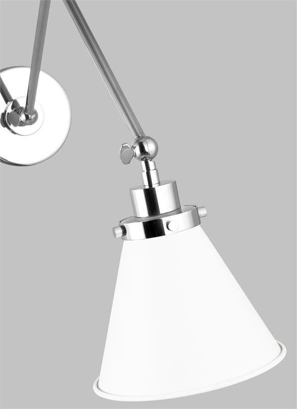 Visual Comfort Studio Chapman & Myers Wellfleet Double Arm Cone Task Sconce in Matte White and Polished Nickel CW1151MWTPN