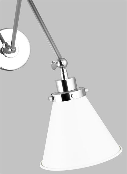 Visual Comfort Studio Chapman & Myers Wellfleet Double Arm Cone Task Sconce in Matte White and Polished Nickel CW1151MWTPN