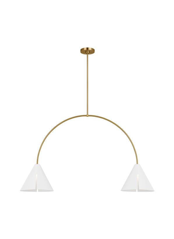 Visual Comfort Studio Kelly Wearstler Cambre Large Linear Chandelier in Matte White and Burnished Brass KC1102MWTBBS-L1