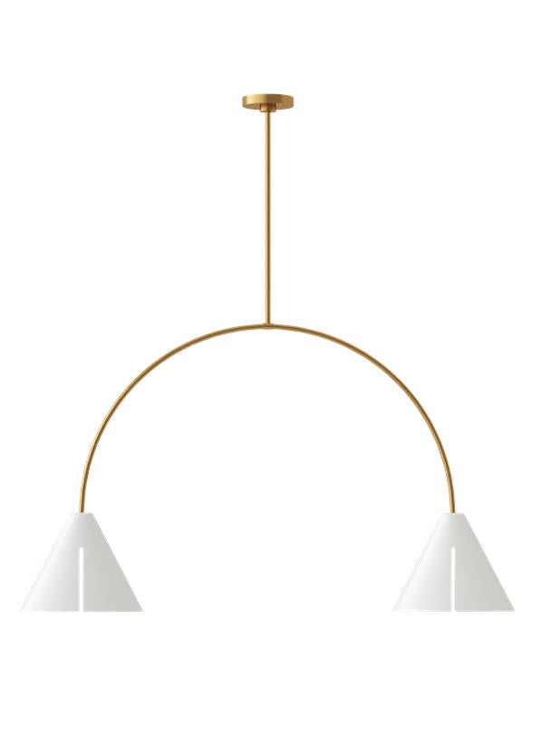 Visual Comfort Studio Kelly Wearstler Cambre Large Linear Chandelier in Matte White and Burnished Brass KC1102MWTBBS-L1