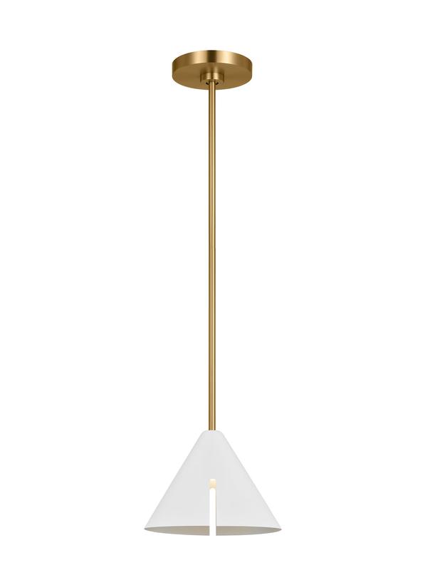 Visual Comfort Studio Kelly Wearstler Cambre Small Pendant in Matte White and Burnished Brass KP1121MWTBBS-L1