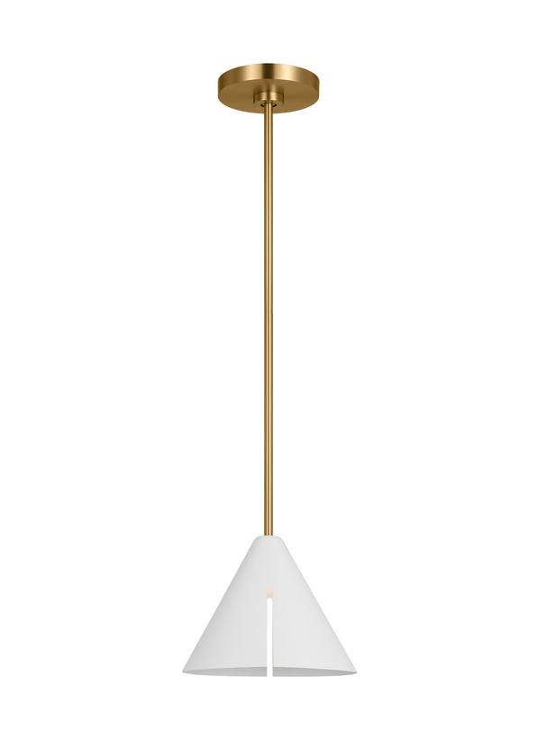 Visual Comfort Studio Kelly Wearstler Cambre Medium Pendant in Matte White and Burnished Brass KP1131MWTBBS-L1