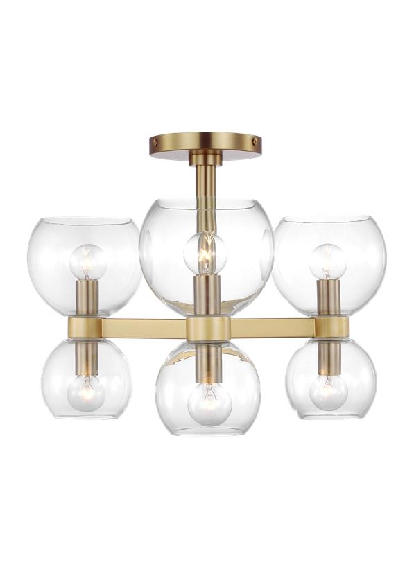 Visual Comfort Studio kate spade new york Londyn Semi Flush Mount in Burnished Brass with Clear Glass KSF1036BBSCG