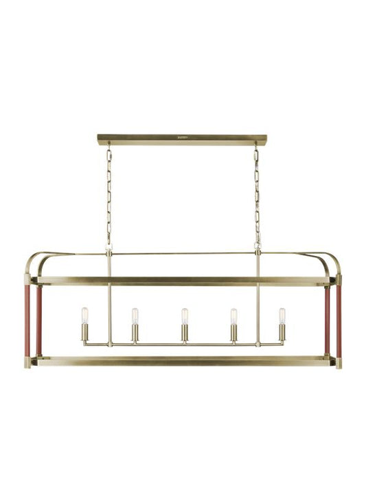 Visual Comfort Studio Lauren Ralph Lauren Hadley Linear Chandelier in Time Worn Brass LC1165TWB