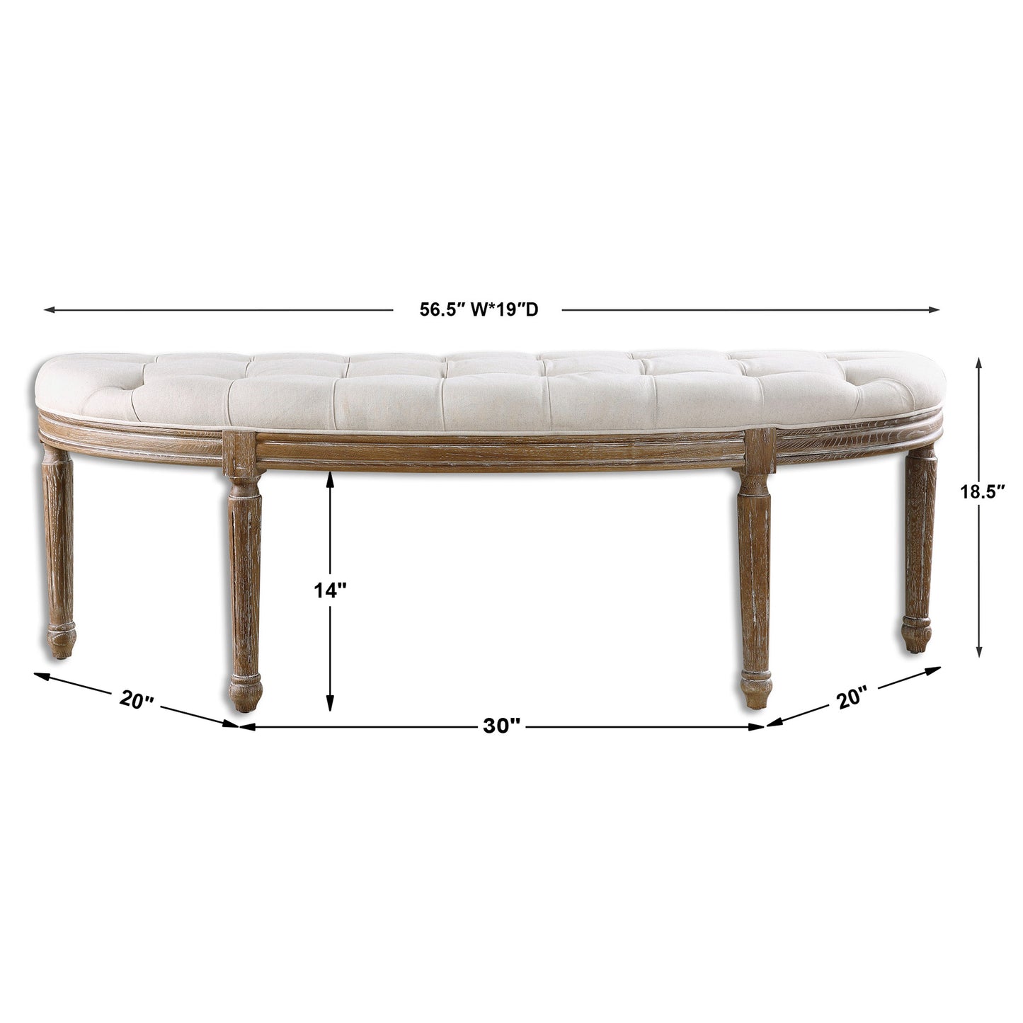 Uttermost Leggett Tufted White Bench 23196