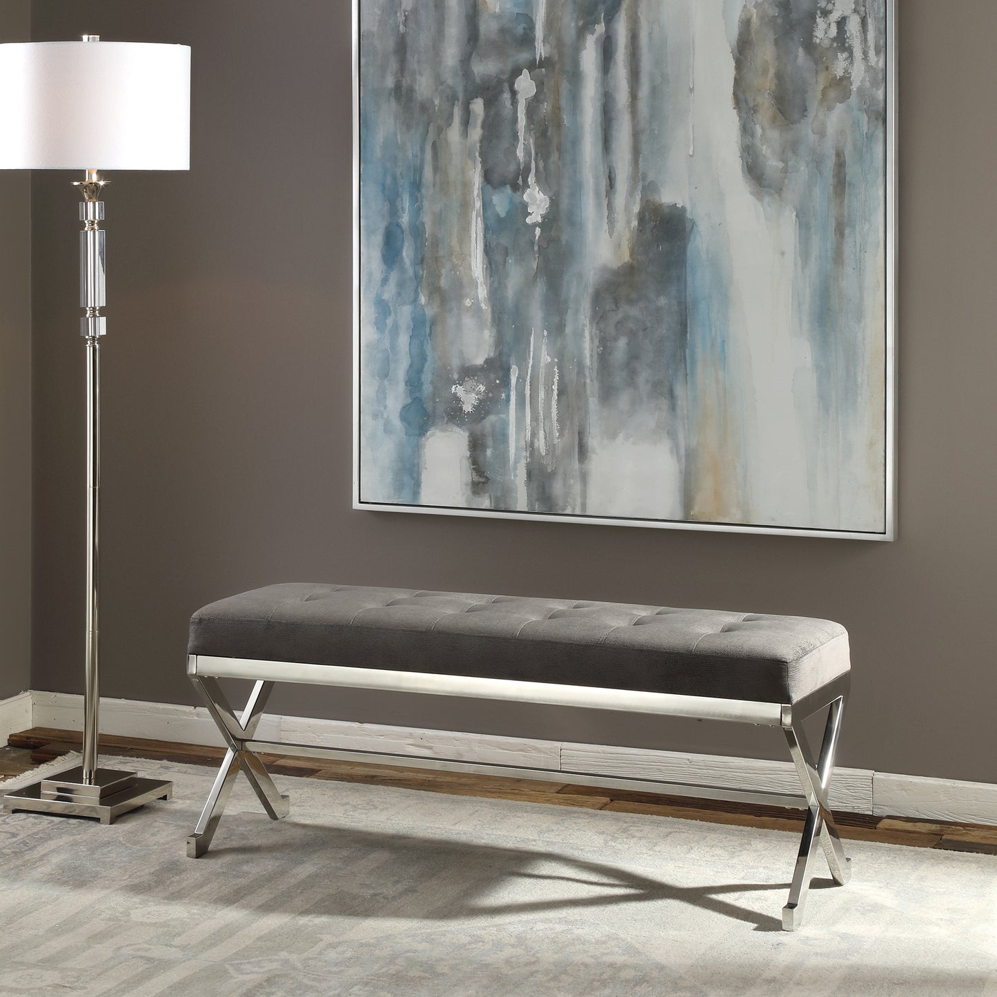 Uttermost Bijou Gray Fabric Bench 23430