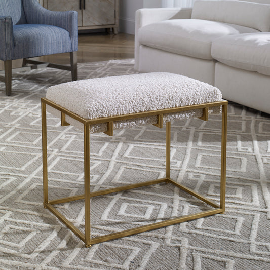 Uttermost Paradox Small Gold & White Shearling Bench 23663