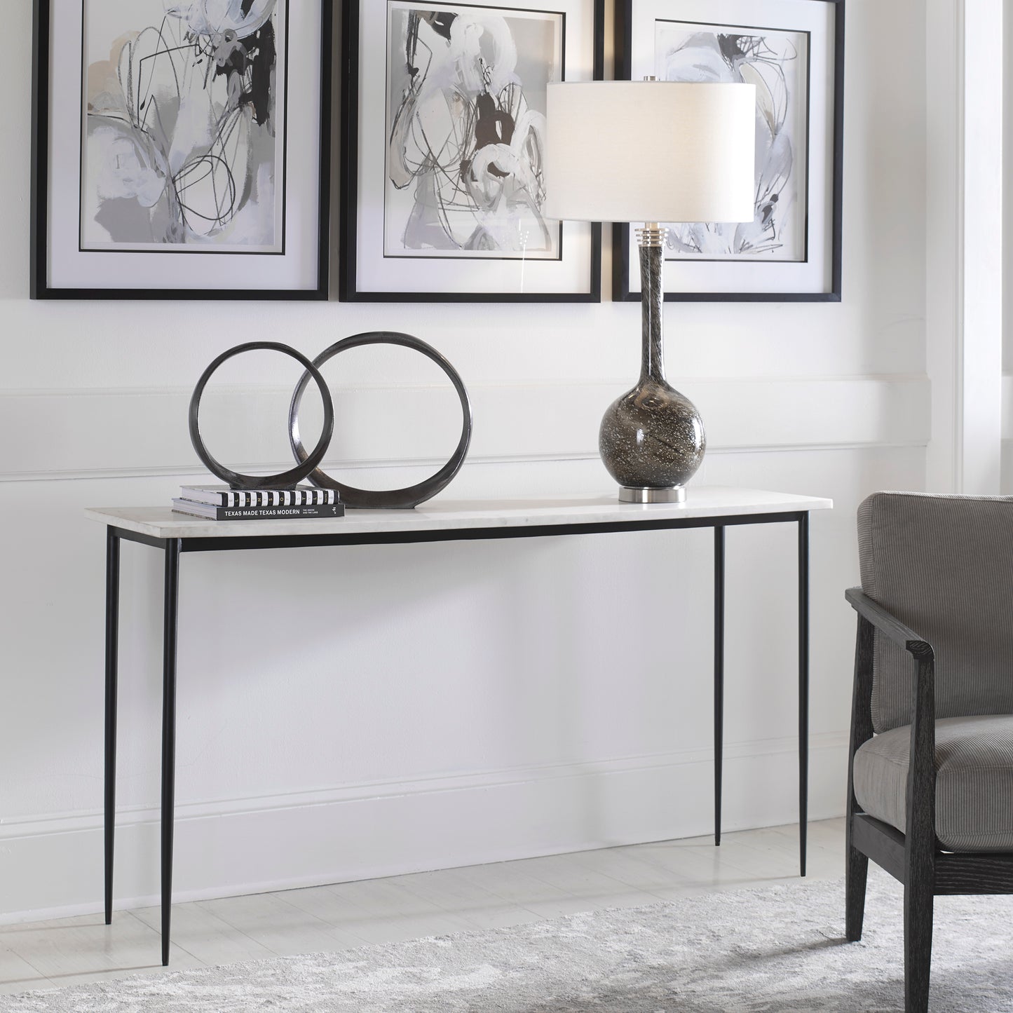 Uttermost Nightfall White Marble Console Table 25173