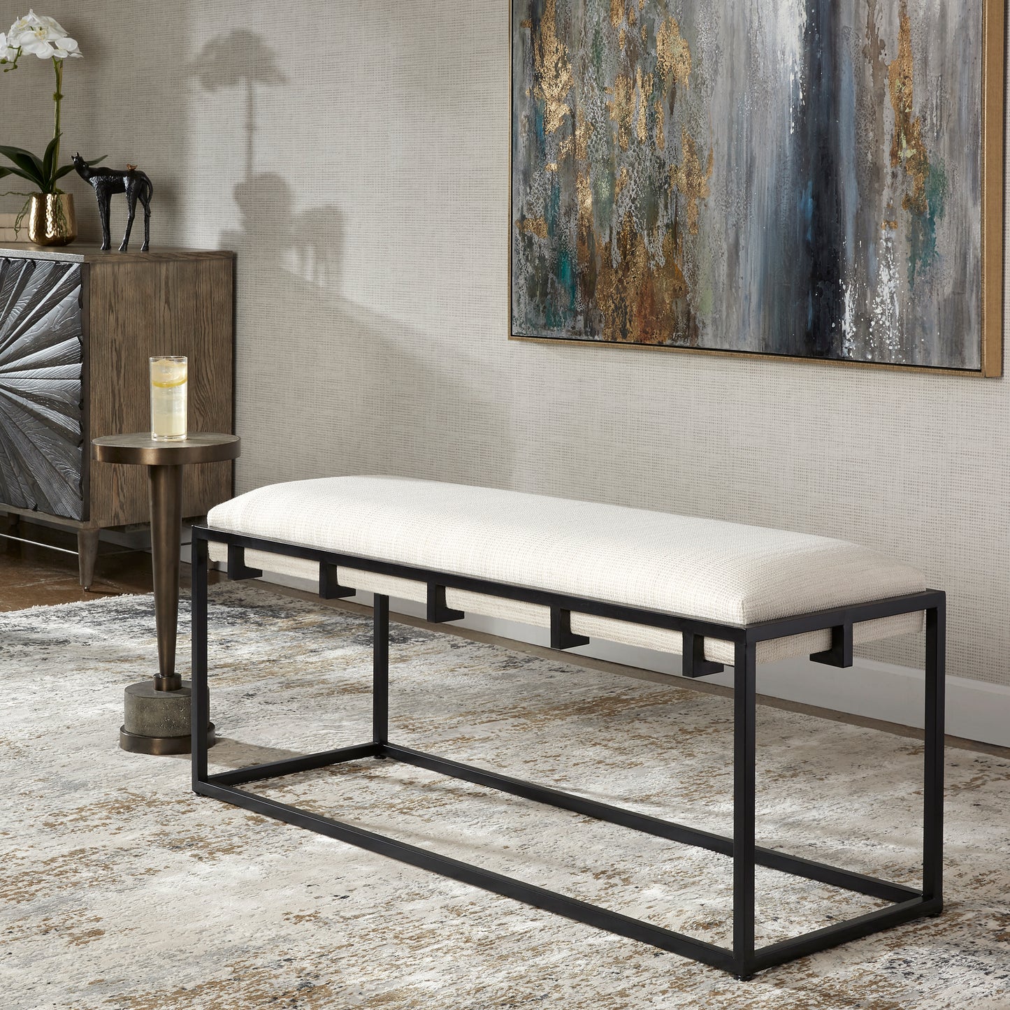 Uttermost Paradox Iron & Fabric Bench 23674