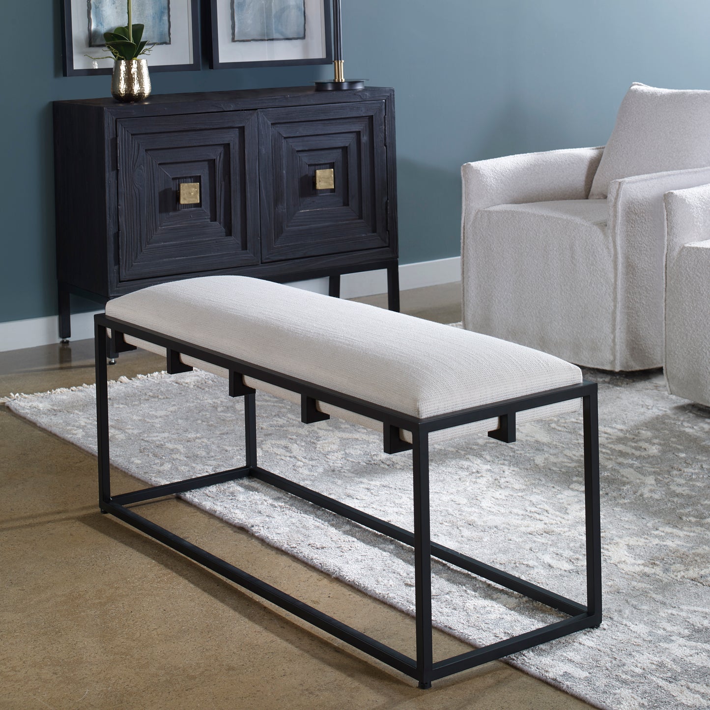 Uttermost Paradox Iron & Fabric Bench 23674