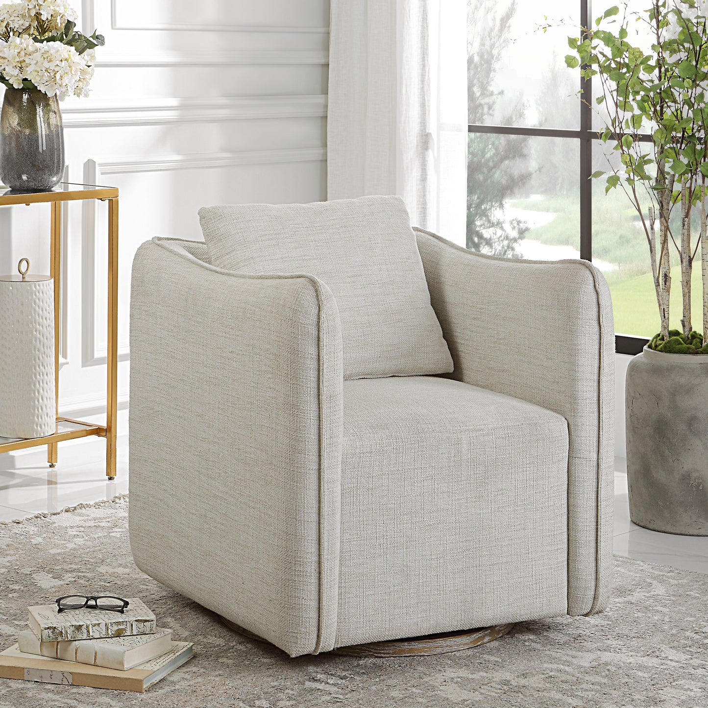 Uttermost Corben White Swivel Armchair 23729