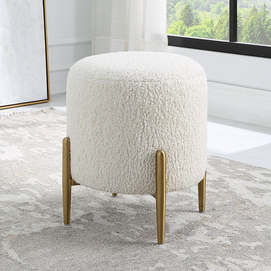 Uttermost Arles White Shearling Brass Ottoman 23821