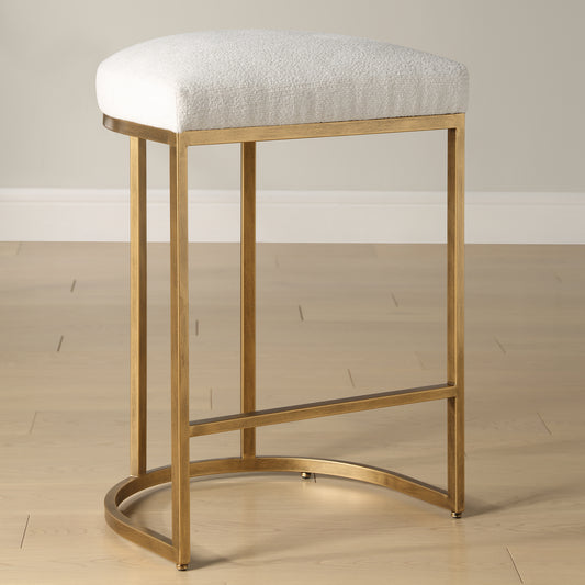 Lily Lifestyle Antique Brushed Brass On Iron Frame With A Textured, Light Cream Performance Fabric Cushion