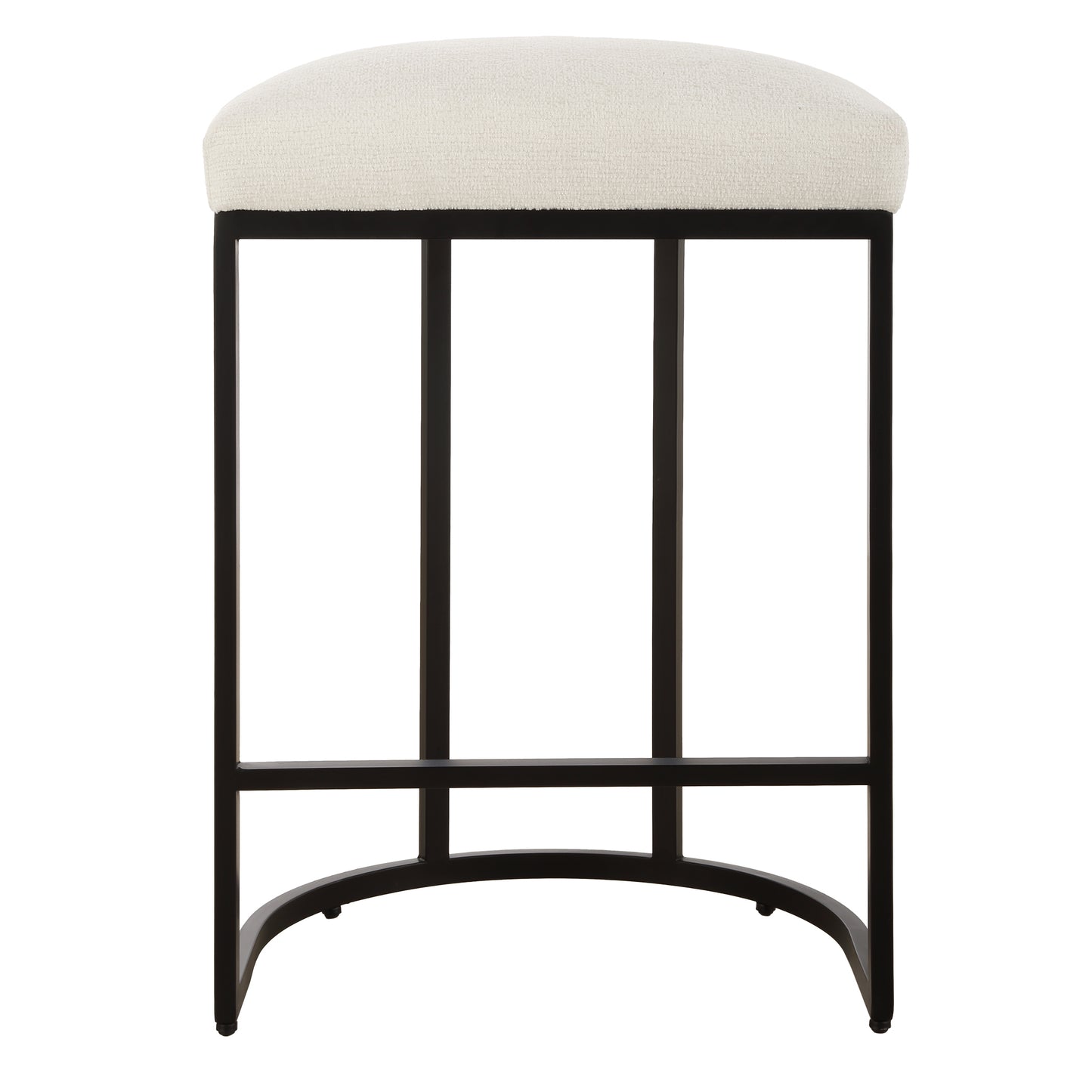 Lily Lifestyle Matte Black Finish On Iron Frame With Textured, Light Cream Performance Fabric