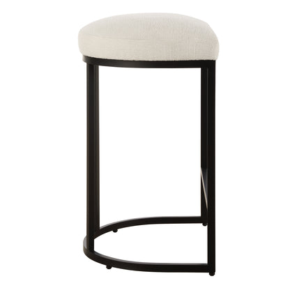 Lily Lifestyle Matte Black Finish On Iron Frame With Textured, Light Cream Performance Fabric