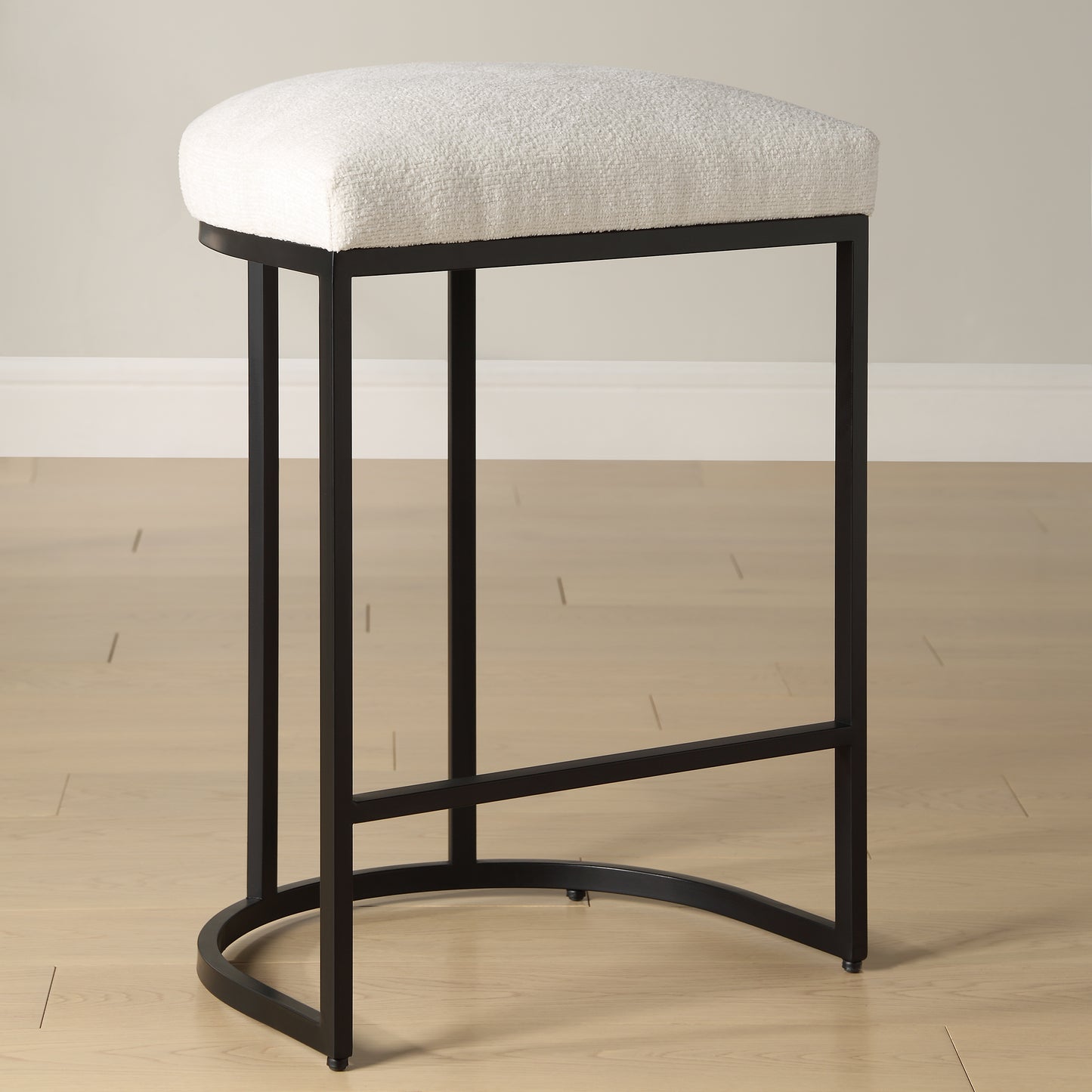 Lily Lifestyle Matte Black Finish On Iron Frame With Textured, Light Cream Performance Fabric