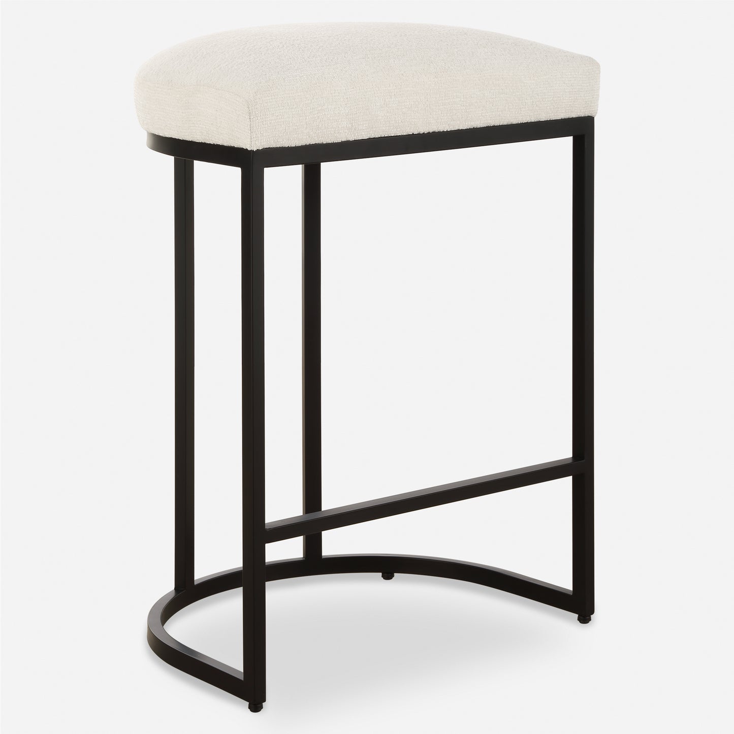 Lily Lifestyle Matte Black Finish On Iron Frame With Textured, Light Cream Performance Fabric