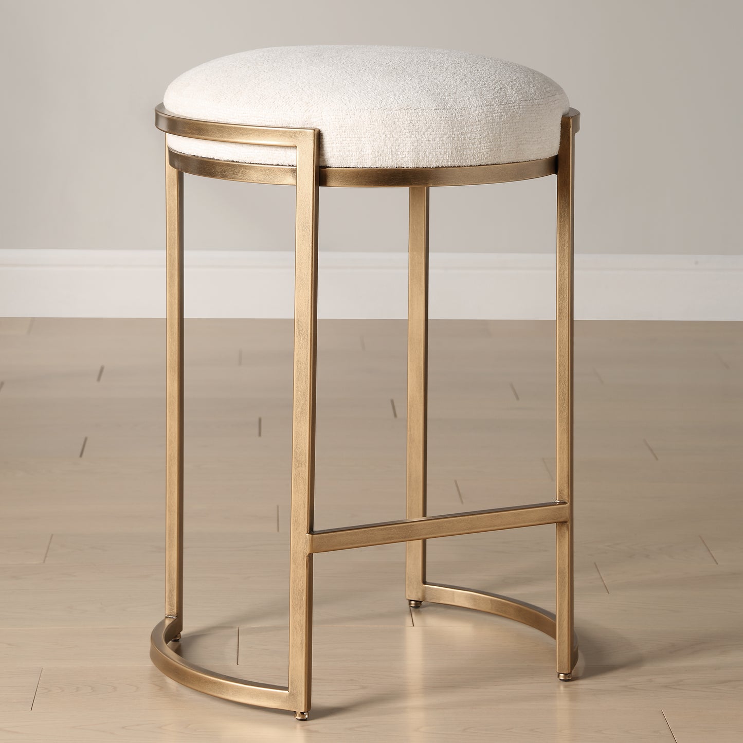 Lily Lifestyle Antique Brushed Brass On Iron Frame With Textured Light Cream Performance Fabric