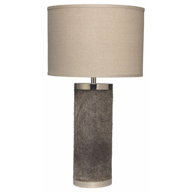 Jamie Young Column Table Lamp in Grey Hide with Classic Drum Shade in Natural Linen  1COLU-TLGH