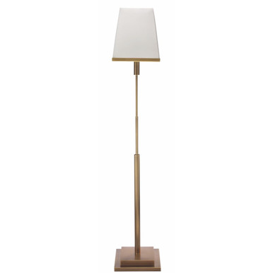 Jamie Young Jud Floor Lamp in Antique Brass with Large Square Open Cone Shade in White Linen  1JUD-FLAB