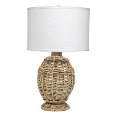 Jamie Young Jute Urn Table Lamp, Small in Rope with Medium Drum Shade in White Linen  1ROPE-SMNA