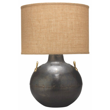 Jamie Young Two Handled Kettle Table Lamp in Iron with Classic Drum Shade in Natural Burlap  1TWOH-TLIR