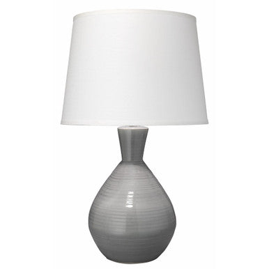 Jamie Young Ash Table Lamp in Grey Ceramic with Large Cone Shade in White Linen 9ASHGRC131L