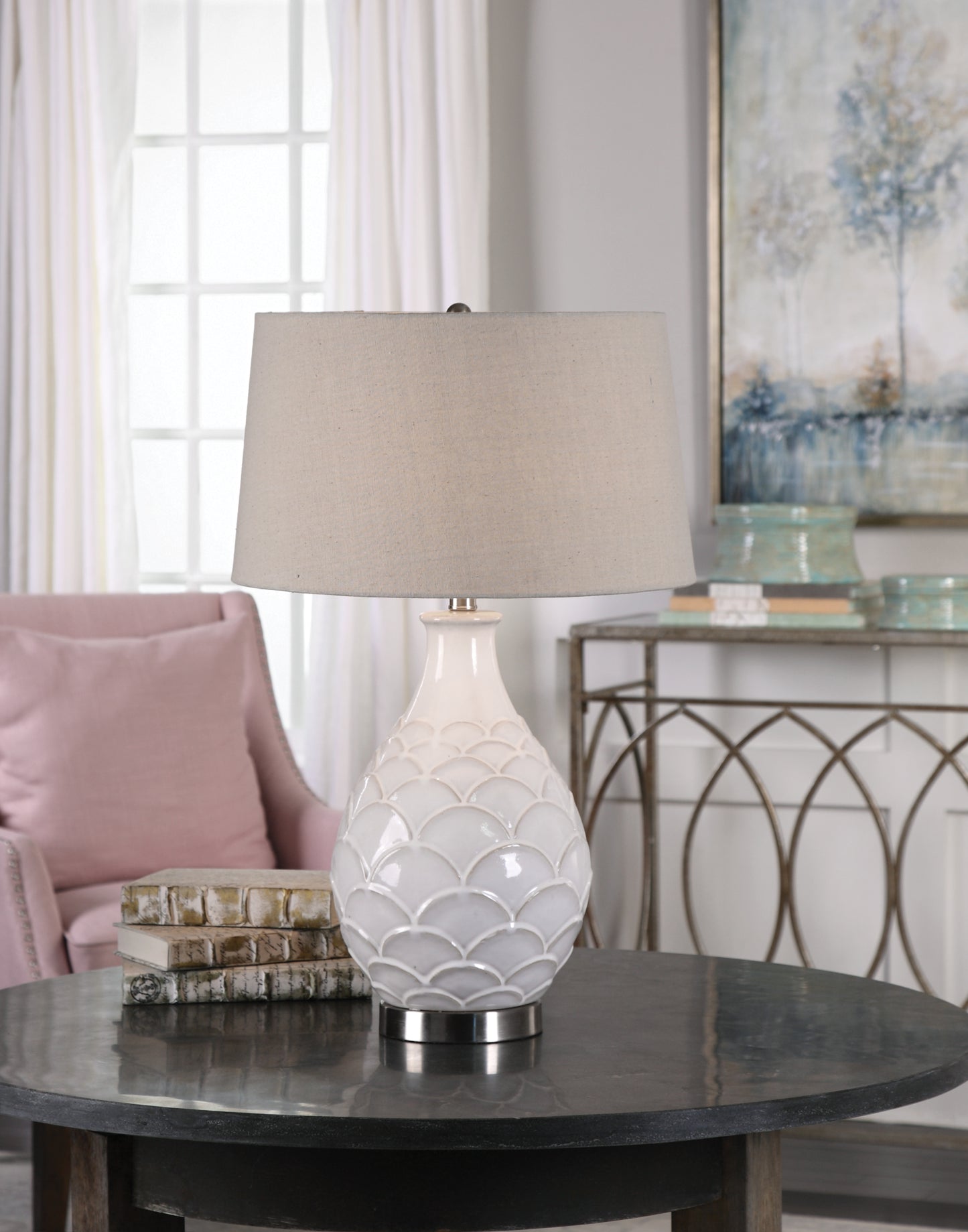 Uttermost Camellia Glossed White Table Lamp 27534-1