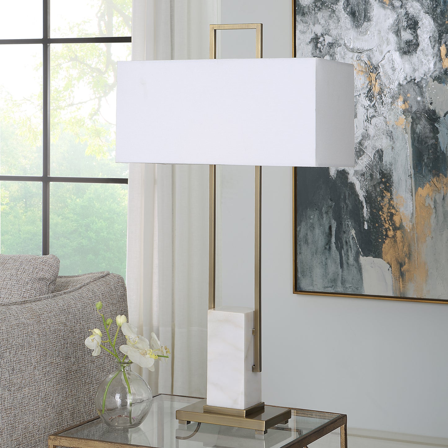 Uttermost Column White Marble Table Lamp 30160