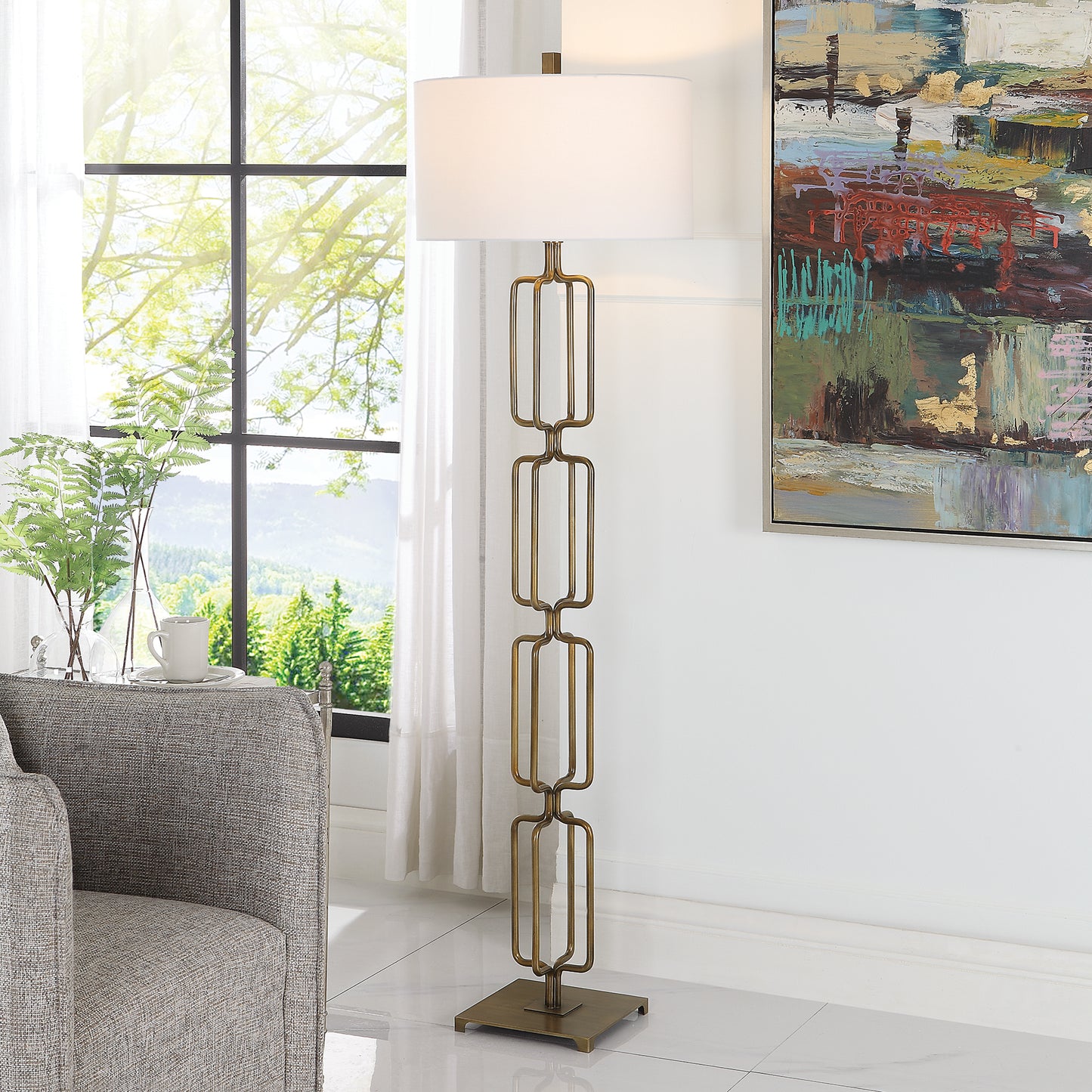 Uttermost Link Brushed Gold Floor Lamp 30148