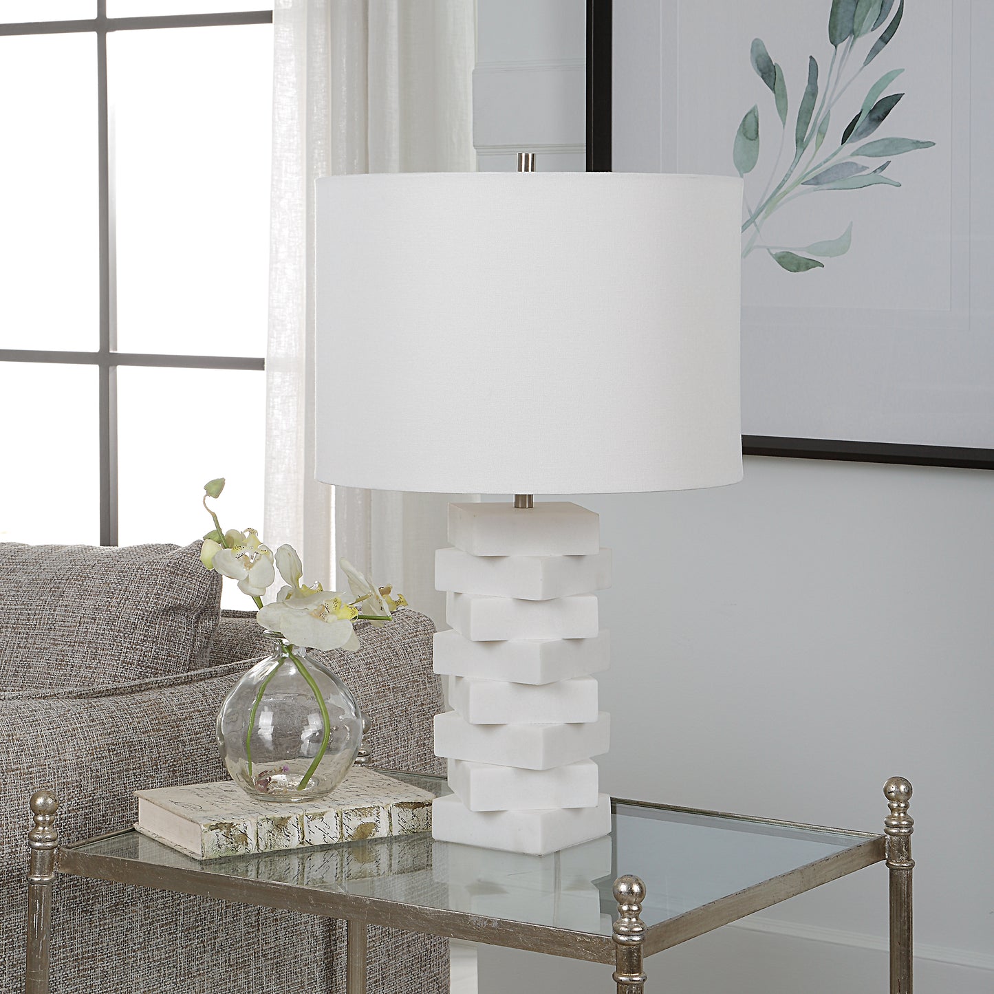 Uttermost Ascent White Geometric Table Lamp 30164-1