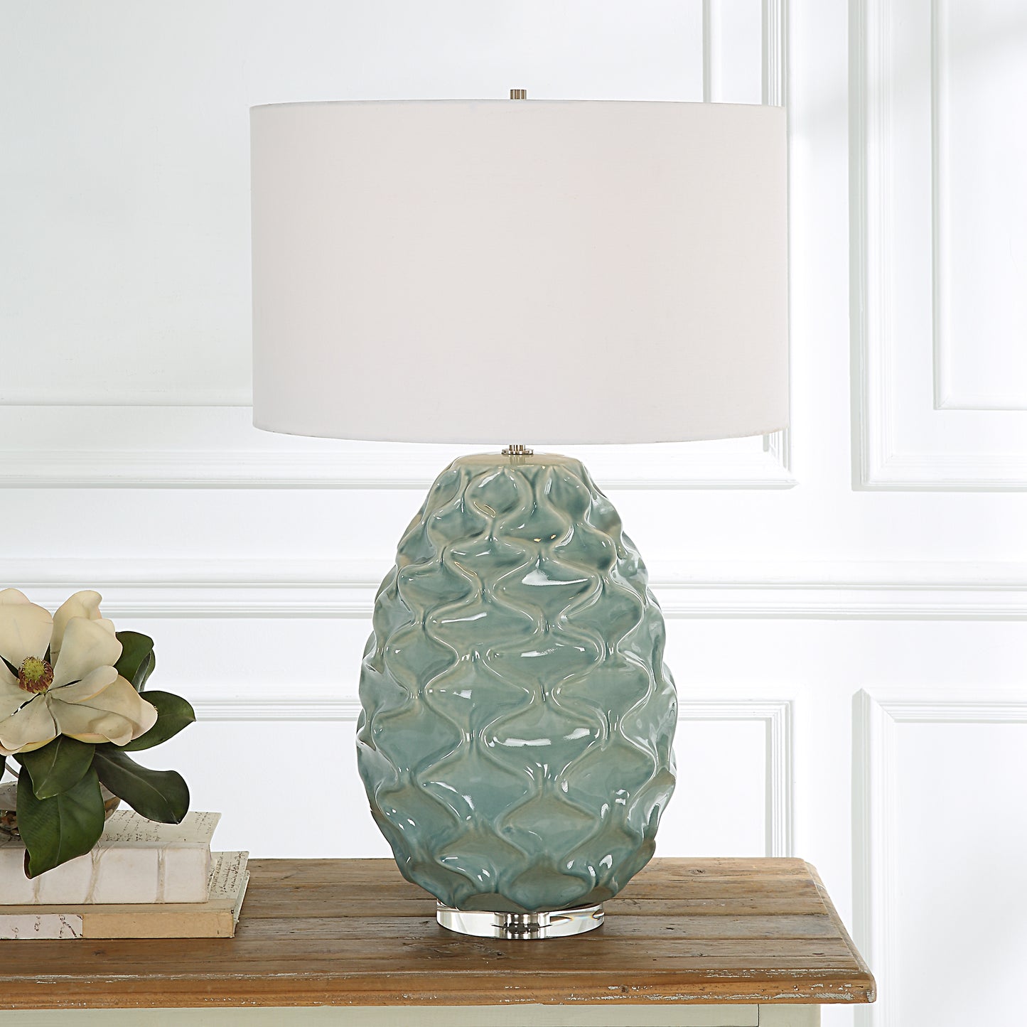 Uttermost Laced Up Sea Foam Glass Table Lamp 30193