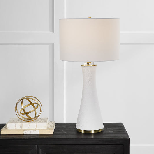 Lily Lifestyle Textured Matte White Ceramic Base With Brushed Brass Accents And Crystal