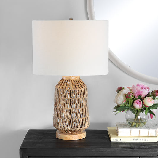 Lily Lifestyle Loosely Woven Natural Shade Of Rope With Oak Wood And Brushed Nickel Accents