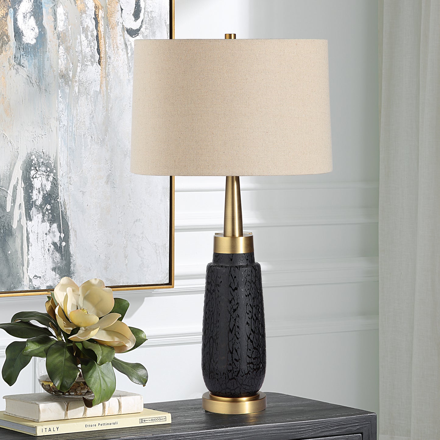 Uttermost Spyglass Black Wood Grain Table Lamp 30261