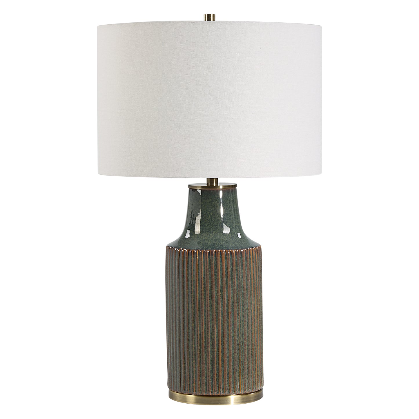 Lily Lifestyle Ceramic Finished In A Bluish Green With Rust Undertones; Brushed Brass Accents