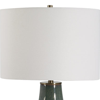 Lily Lifestyle Ceramic Finished In A Bluish Green With Rust Undertones; Brushed Brass Accents