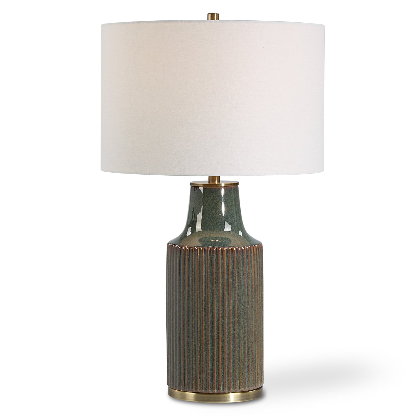 Lily Lifestyle Ceramic Finished In A Bluish Green With Rust Undertones; Brushed Brass Accents