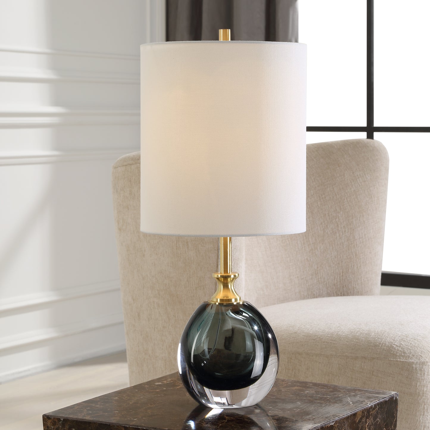 Uttermost Enigma Teal Blue Glass Buffet Lamp 30291-1