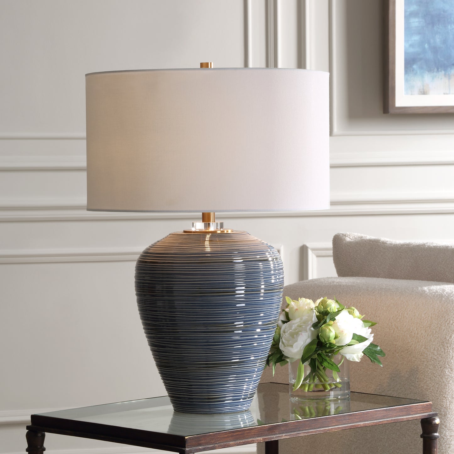 Uttermost Moher Glossy Blue Table Lamp 30359