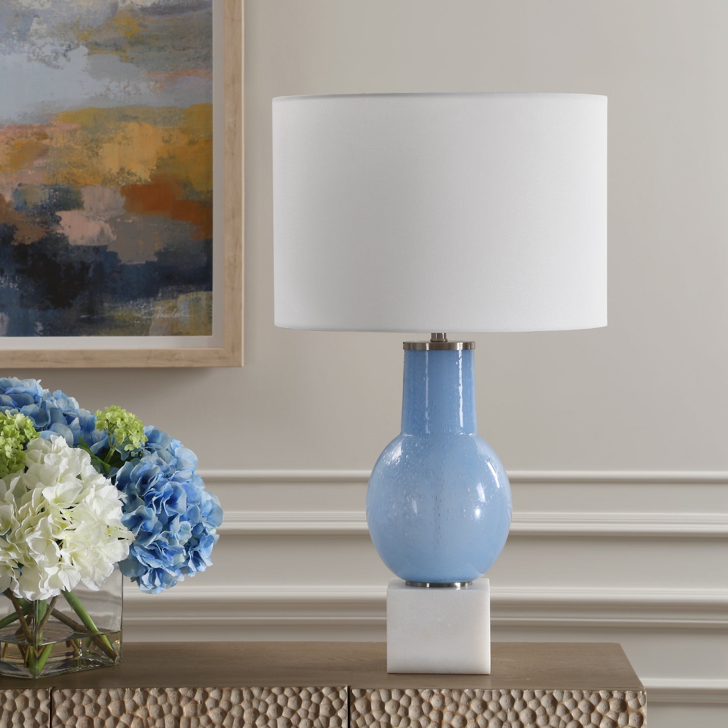 Uttermost Clear Sky Blue Glass Table Lamp 30297-1