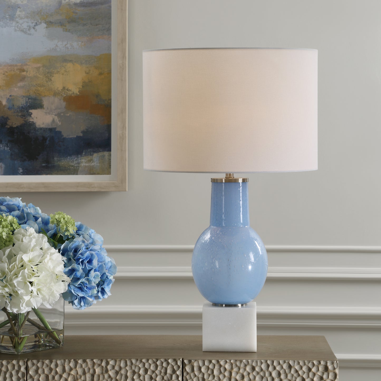 Uttermost Clear Sky Blue Glass Table Lamp 30297-1